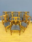 Seven oak splat back dining chairs