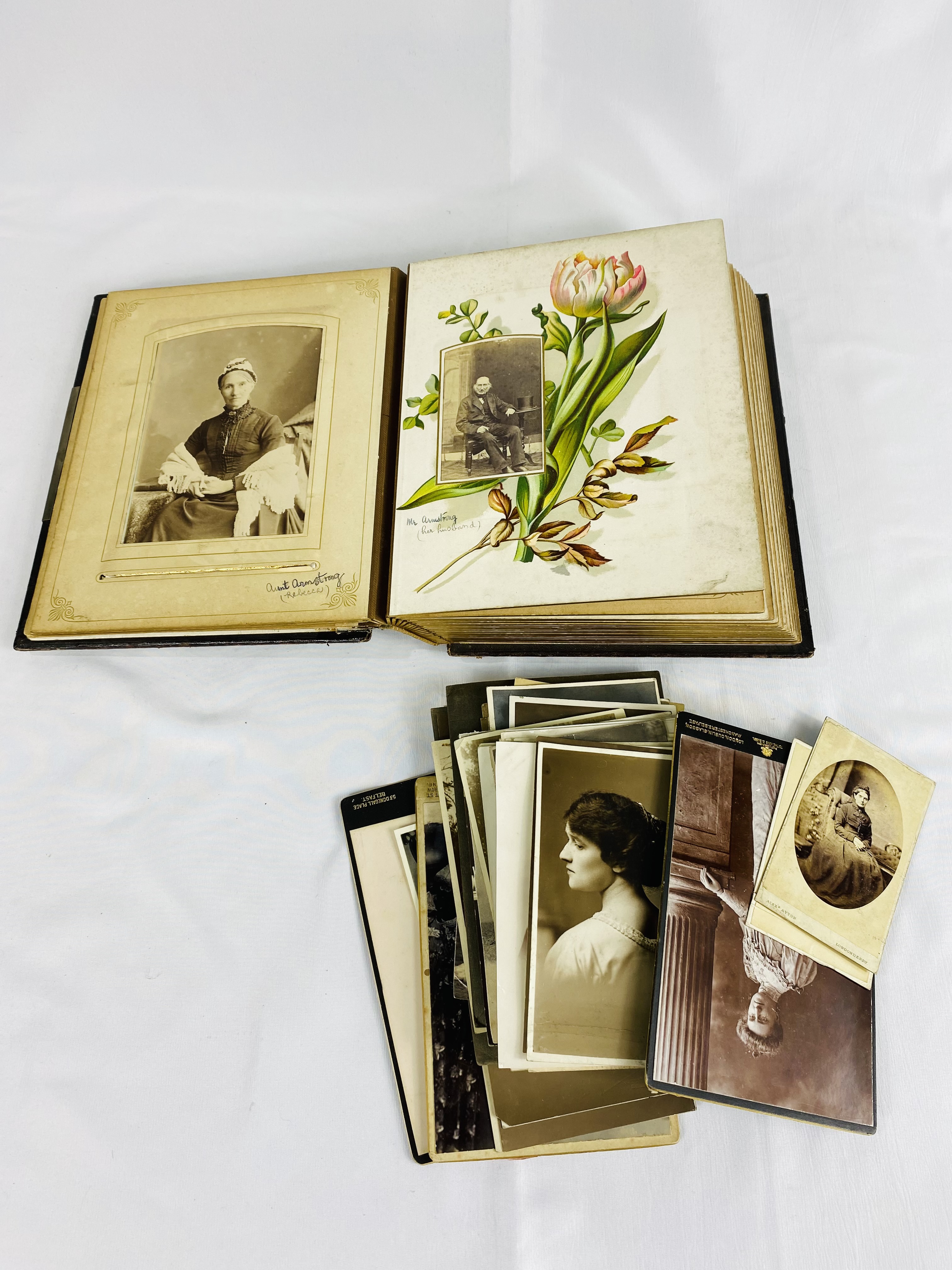 Victorian embossed photograph album and photographs - Image 2 of 5