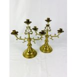 Pair of brass three arm candelabra