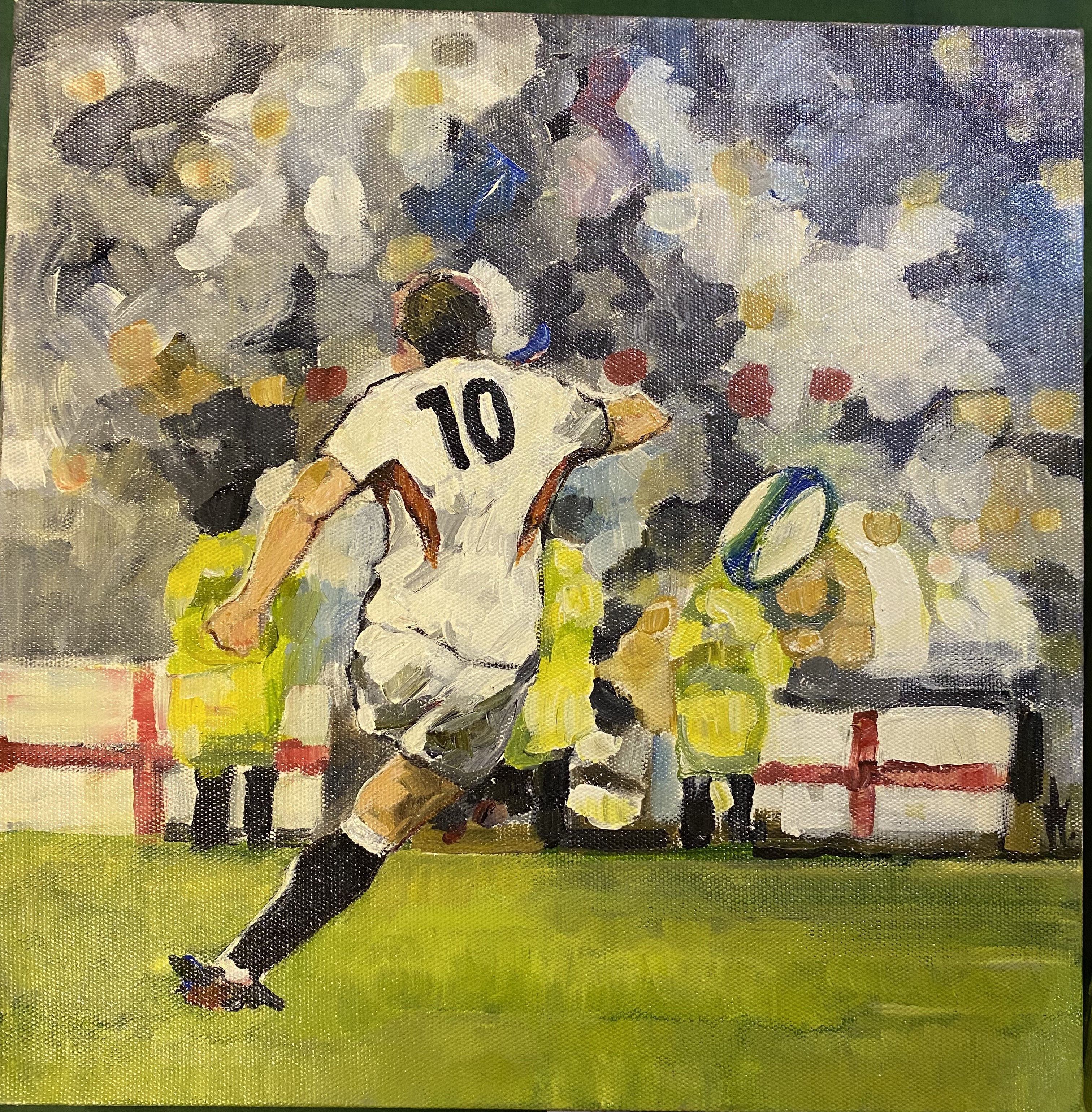 Four oil on canvas Rugby paintings, signed to reverse - Image 3 of 4