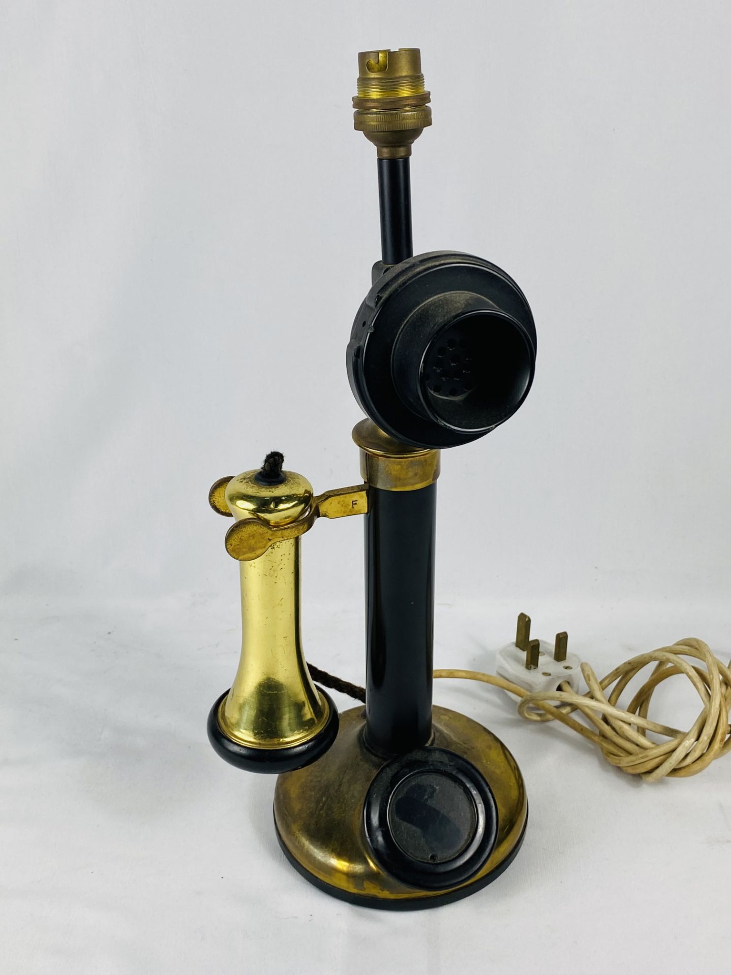 Brass stick phone converted to table lamp. - Image 2 of 2