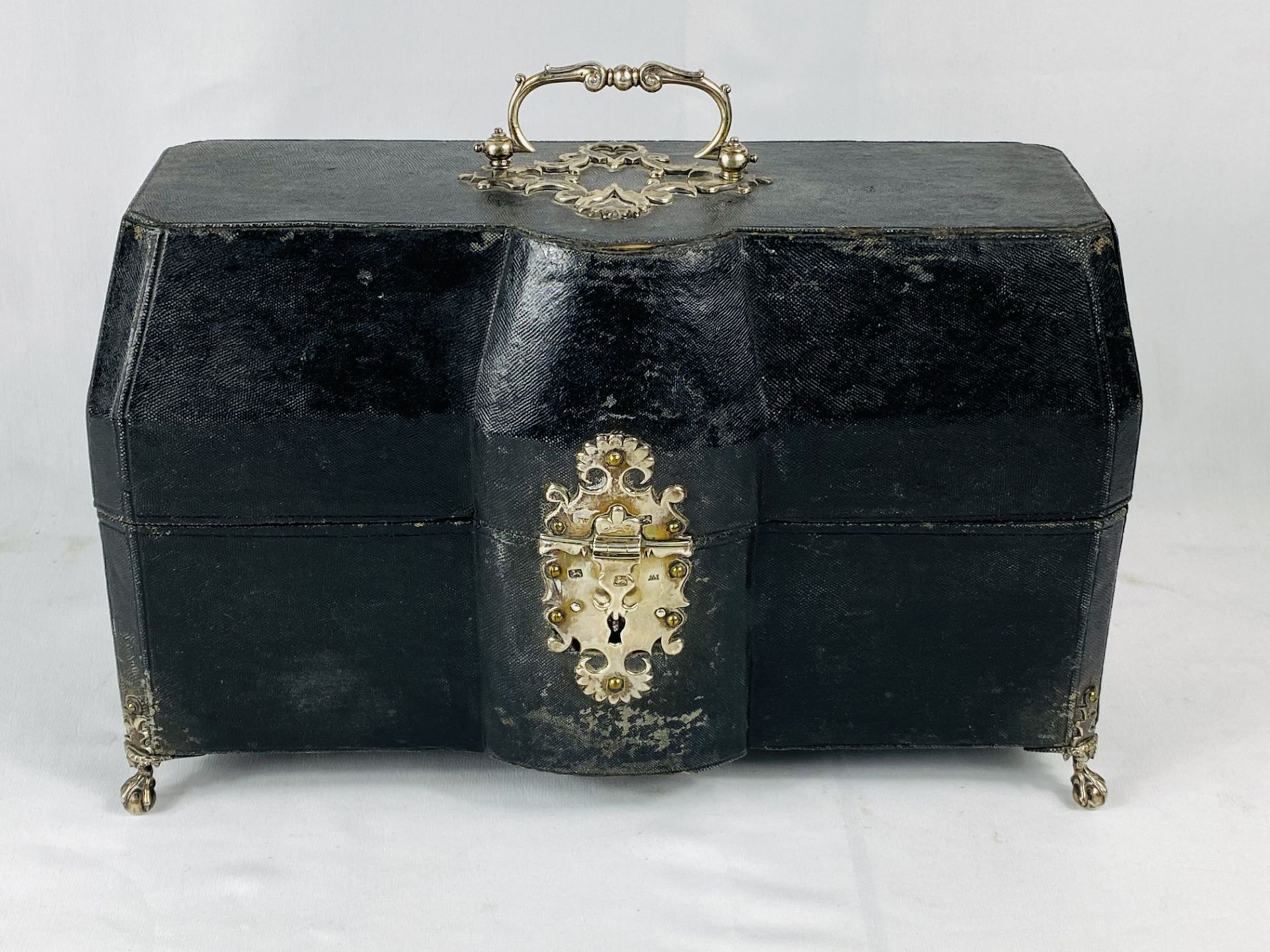 19th century bottle case with silver escutcheon and handle,