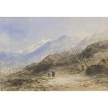Framed and glazed watercolour of a mountain scene, signed E Tucker