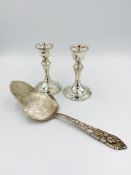 Pair of silver candlesticks together with a silver server