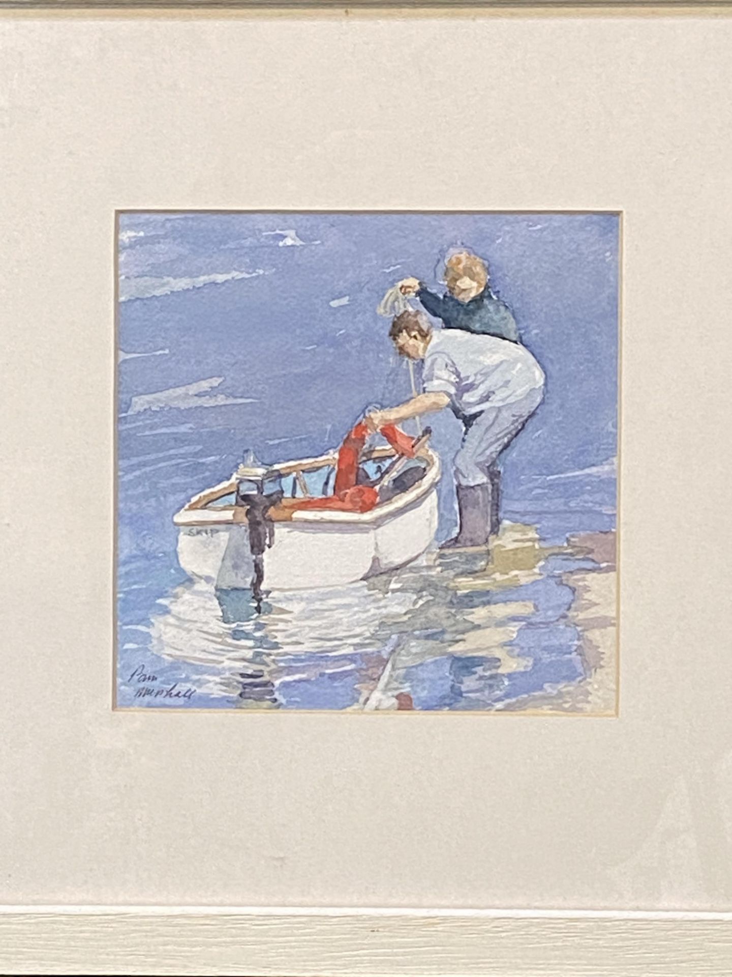 Framed and glazed watercolour "Putting to Sea", signed Pam Marshall - Image 3 of 3