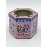 Chinese pink ground hexagonal pot