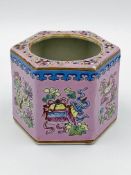 Chinese pink ground hexagonal pot