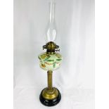 Victorian hand painted oil lamp with milk glass reservoir