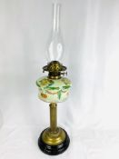 Victorian hand painted oil lamp with milk glass reservoir