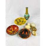 Three Poole pottery bowls and other items