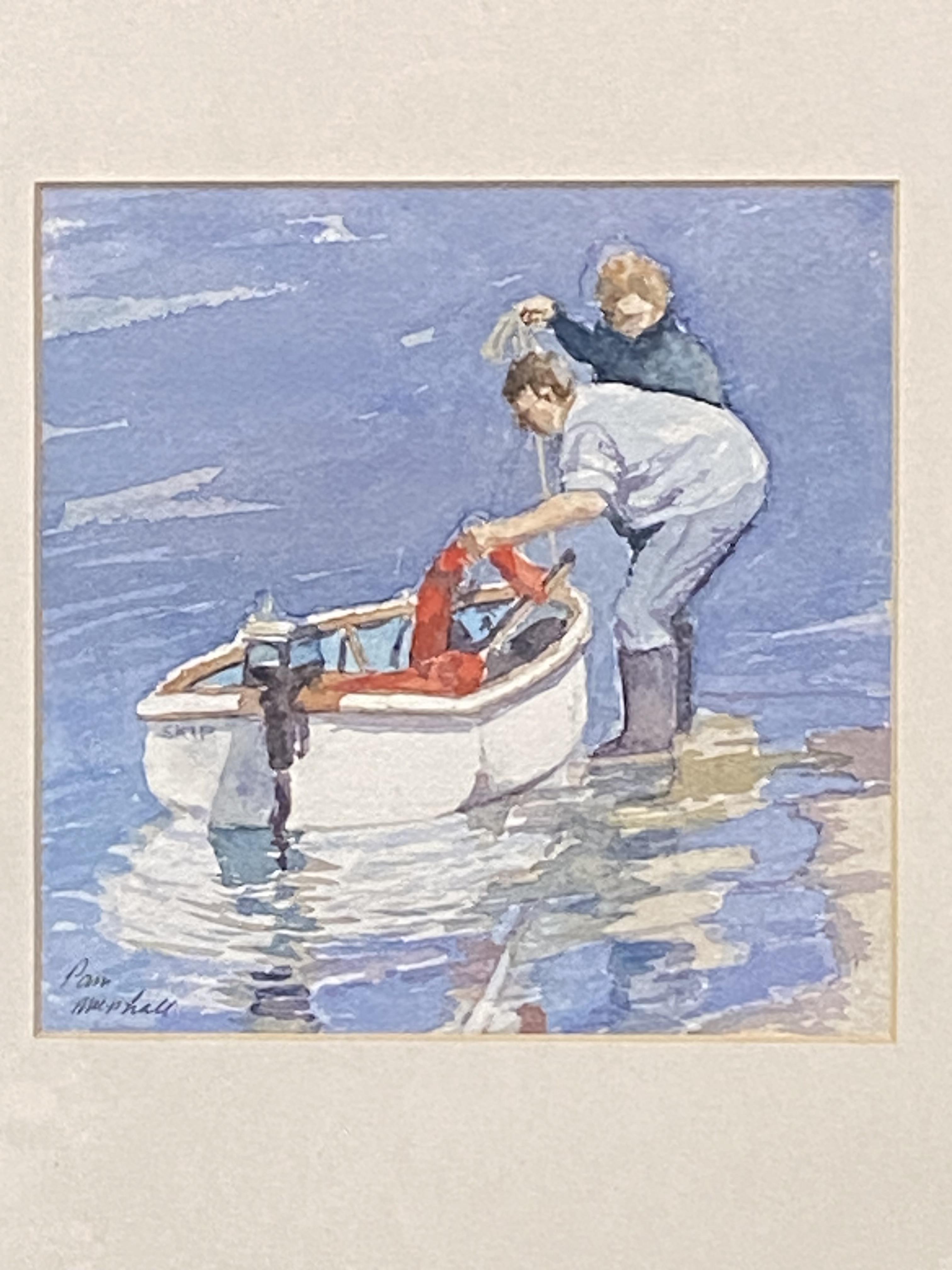 Framed and glazed watercolour "Putting to Sea", signed Pam Marshall - Image 2 of 3