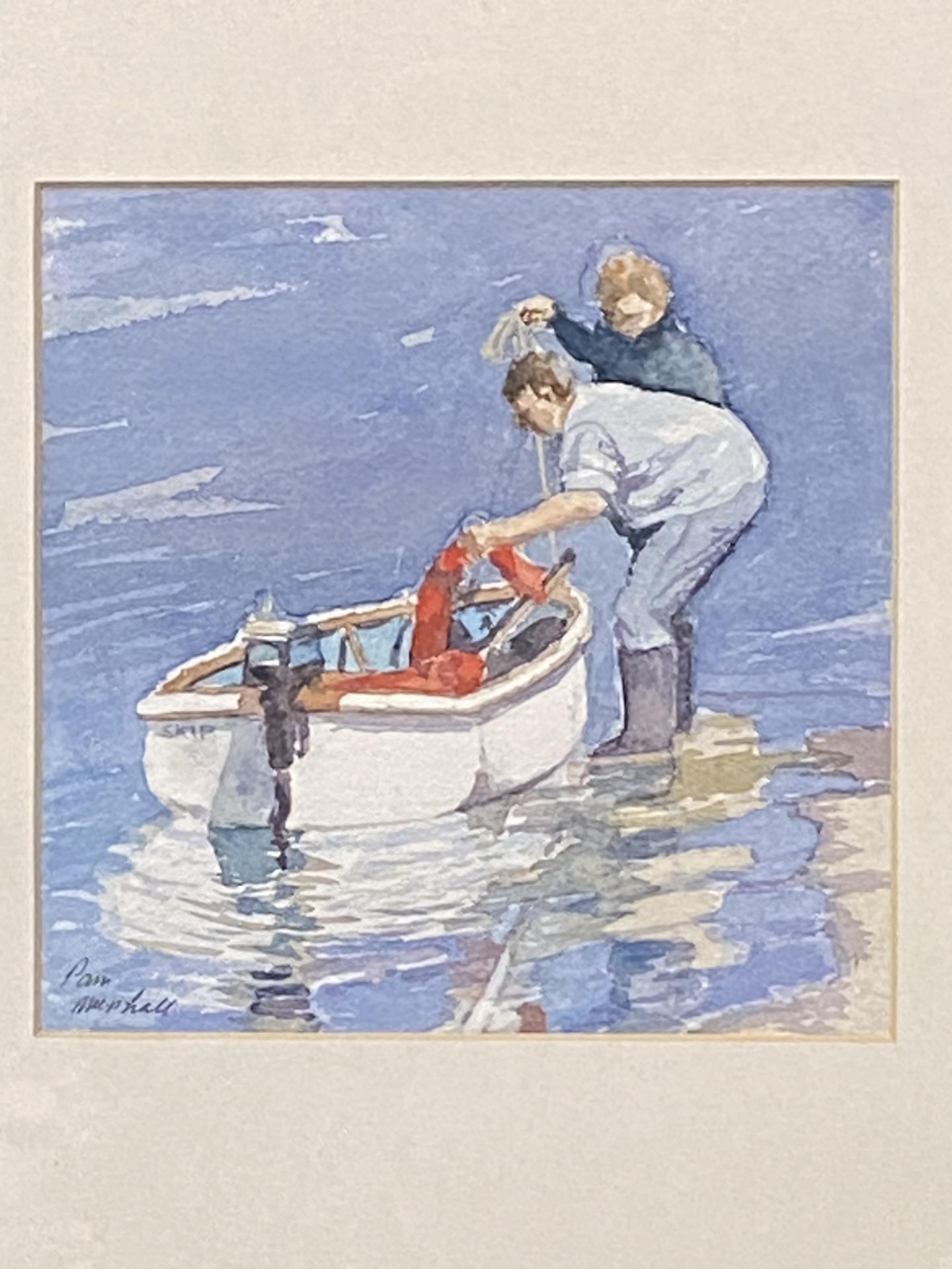 Framed and glazed watercolour "Putting to Sea", signed Pam Marshall - Image 2 of 3