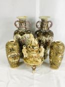 Pair of Satsuma vases and other items