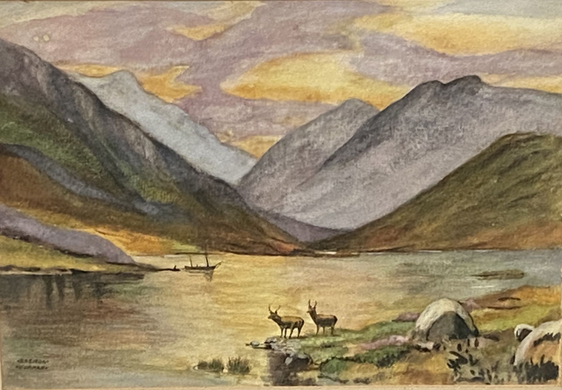 Brenda Norman, framed and glazed watercolour of a Scottish loch