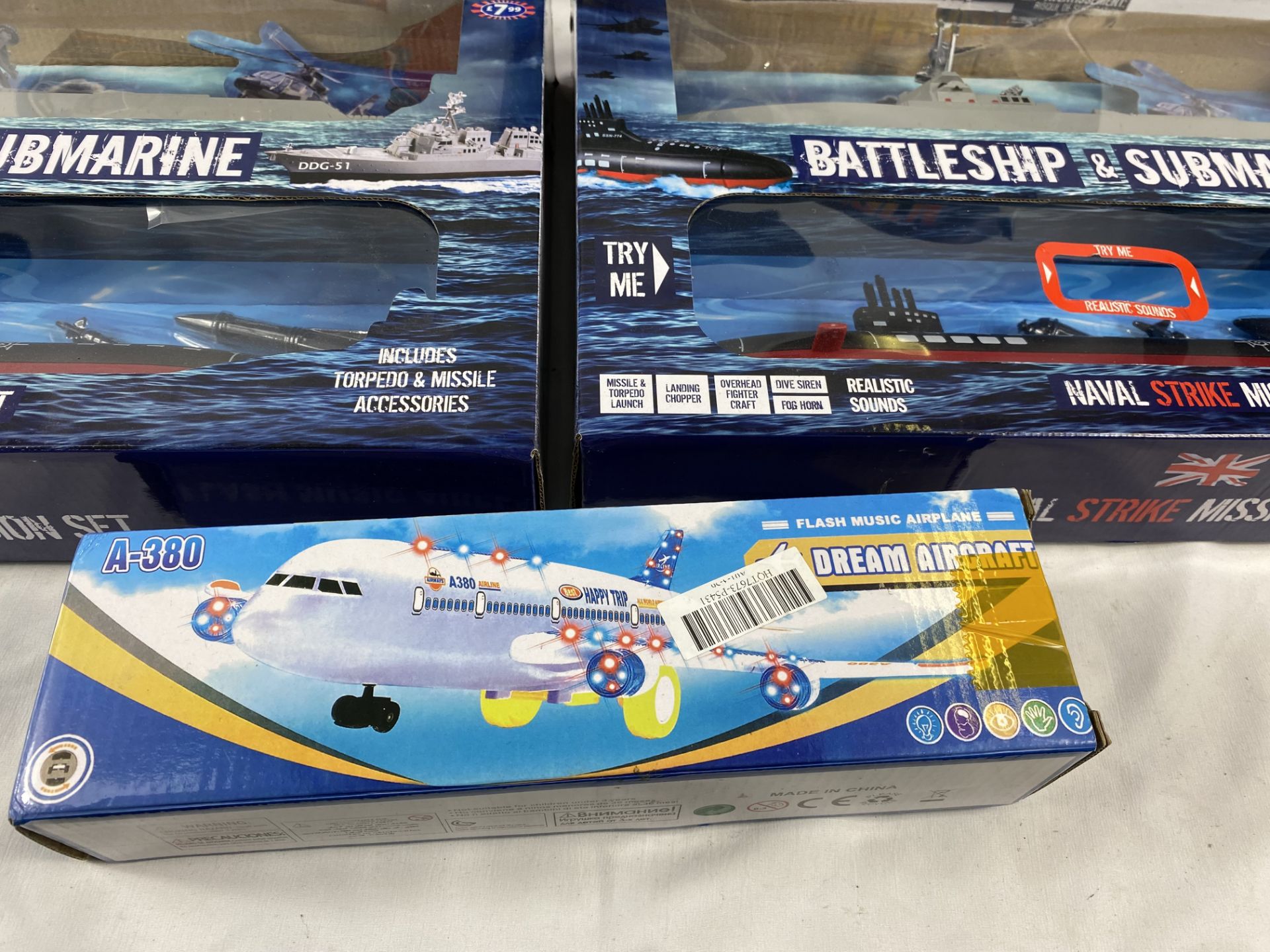 Two Battleship & Submarine Naval Strike Mission sets; Playmobil Back to the Future, Quad-core drone. - Image 4 of 4