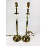 Pair of fluted brass and glass table lamps