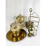 Silver plate samovar; together with a quantity of silver plate items