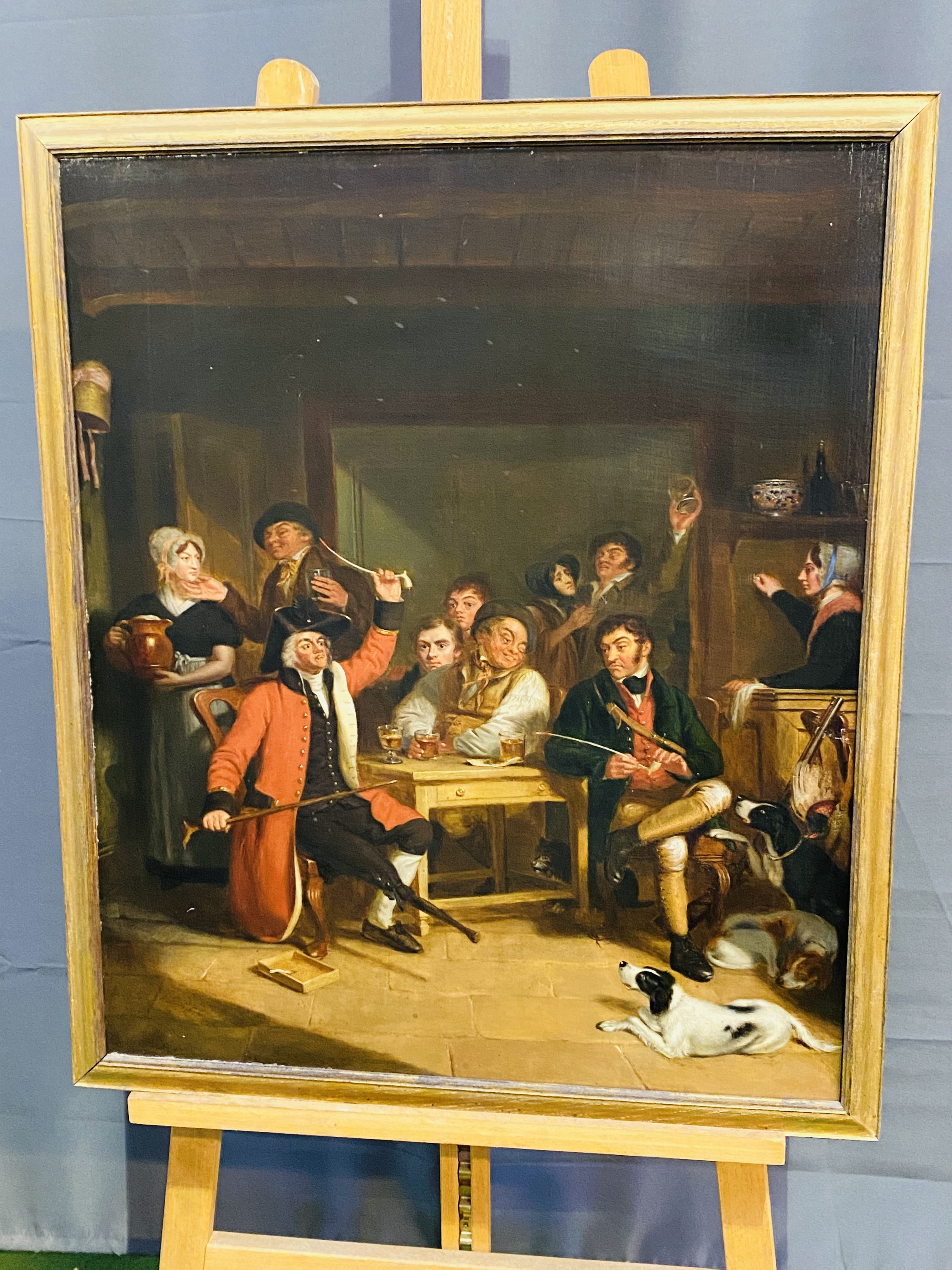 Framed oil on canvas of a tavern scene, unsigned - Image 2 of 8