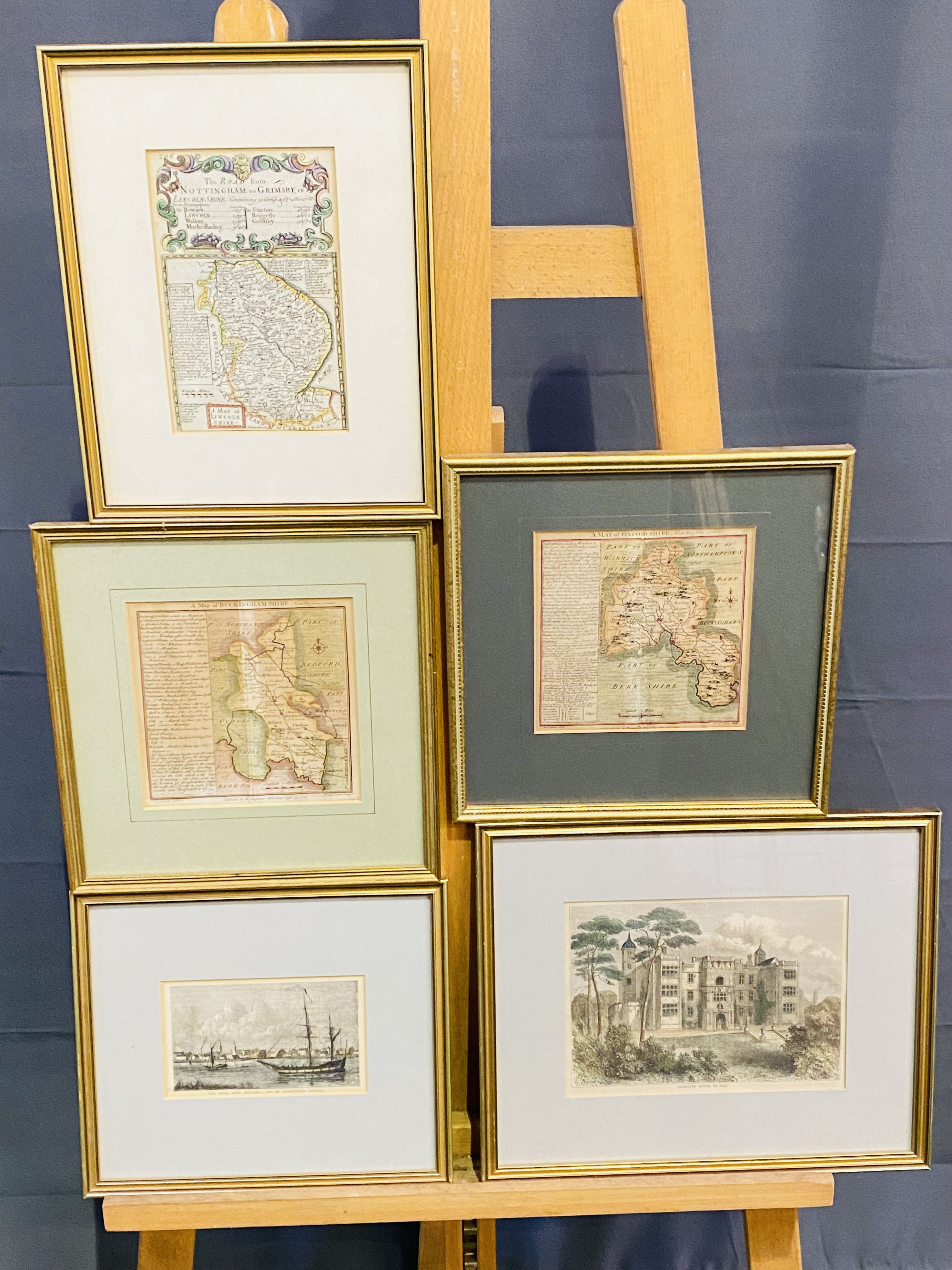 Three framed and glazed maps; together with two further prints - Image 5 of 7