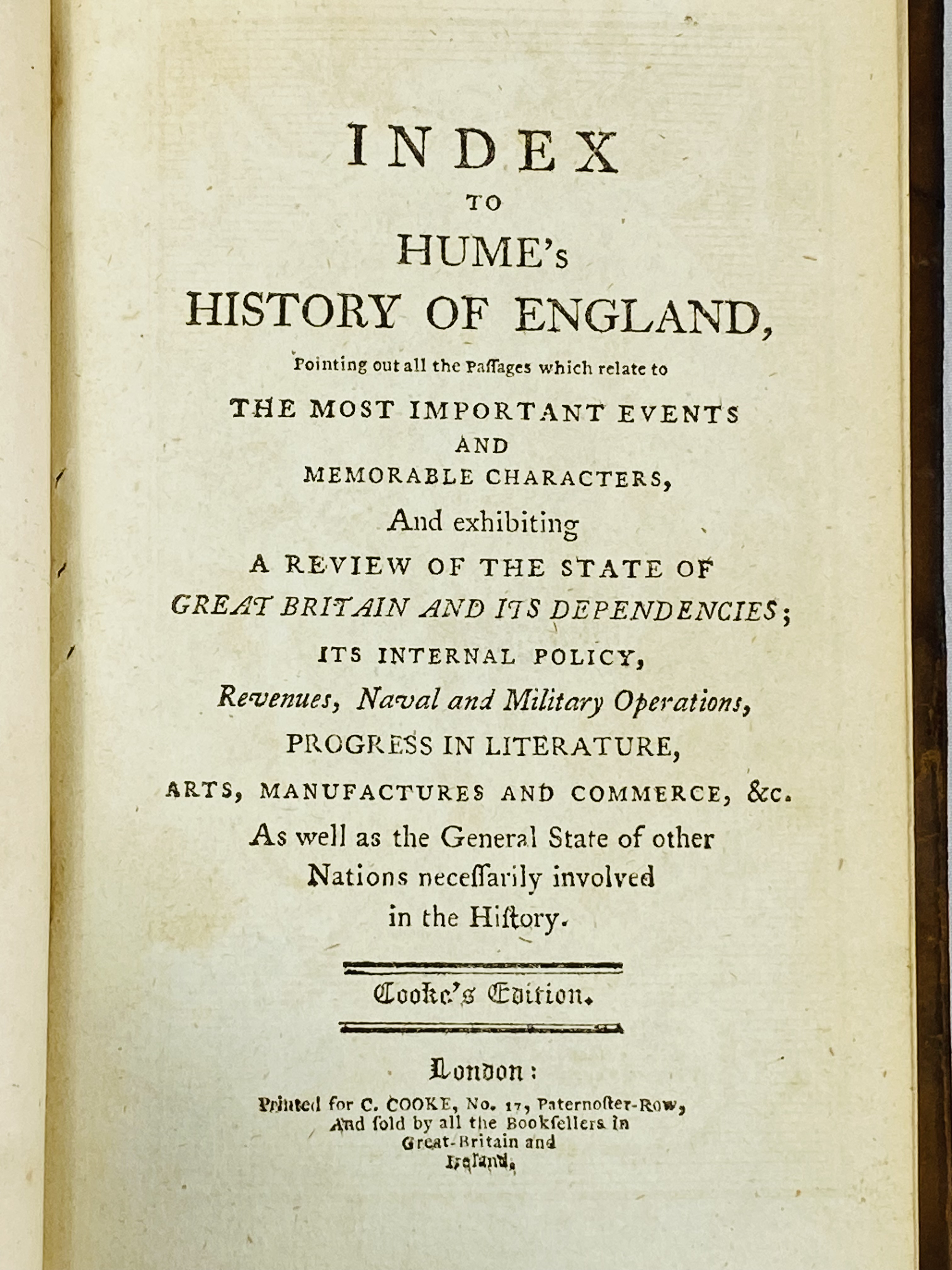 The History of England by David Hume Esq, volume II and Index, leather bound Cooke's edition. - Image 2 of 3