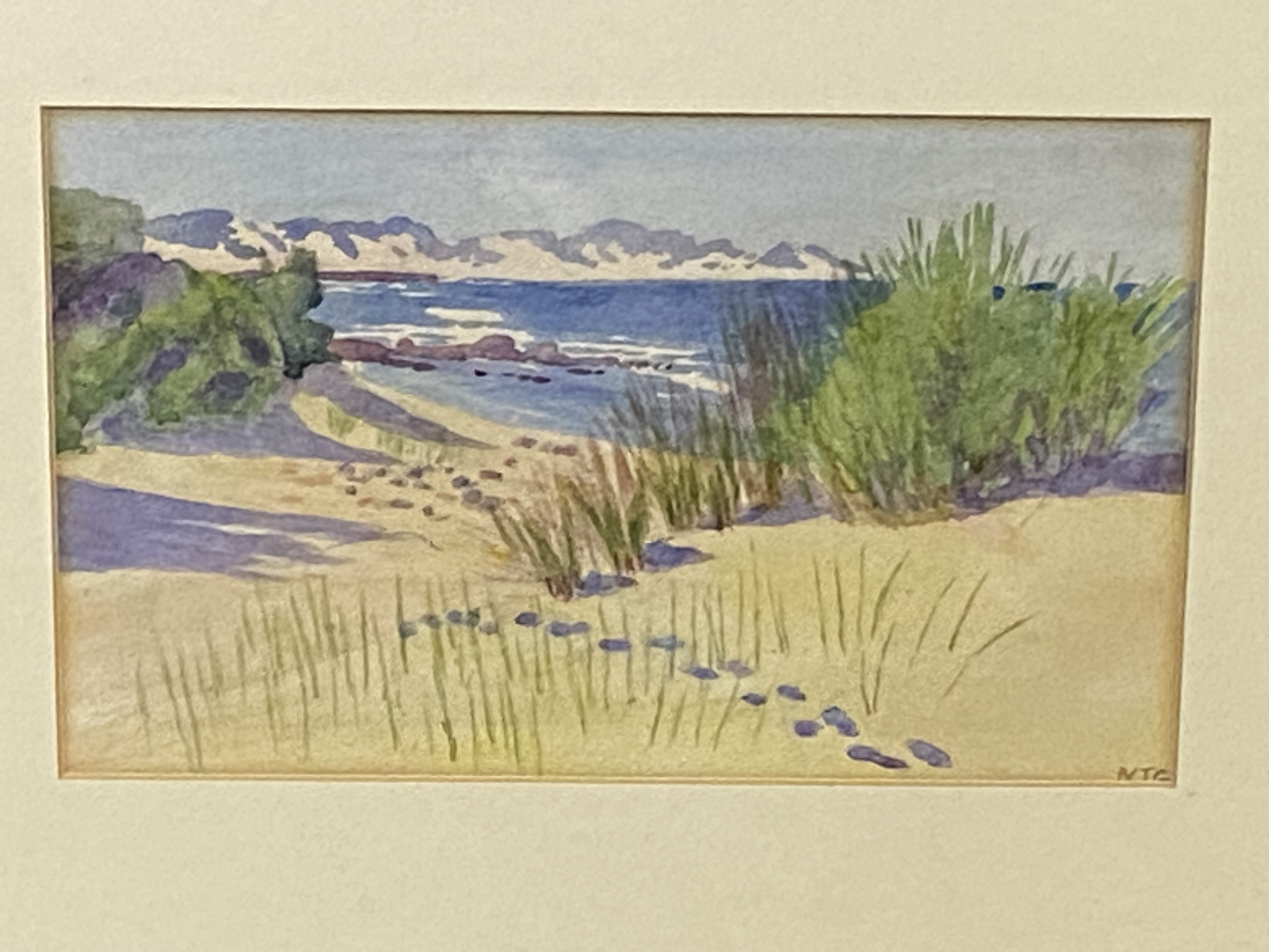 Framed and glazes watercolour of a beach initialed NTG - Image 3 of 4