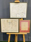 Framed and glazed map of Middlesex by Robert Morden together with two framed and glazed maps