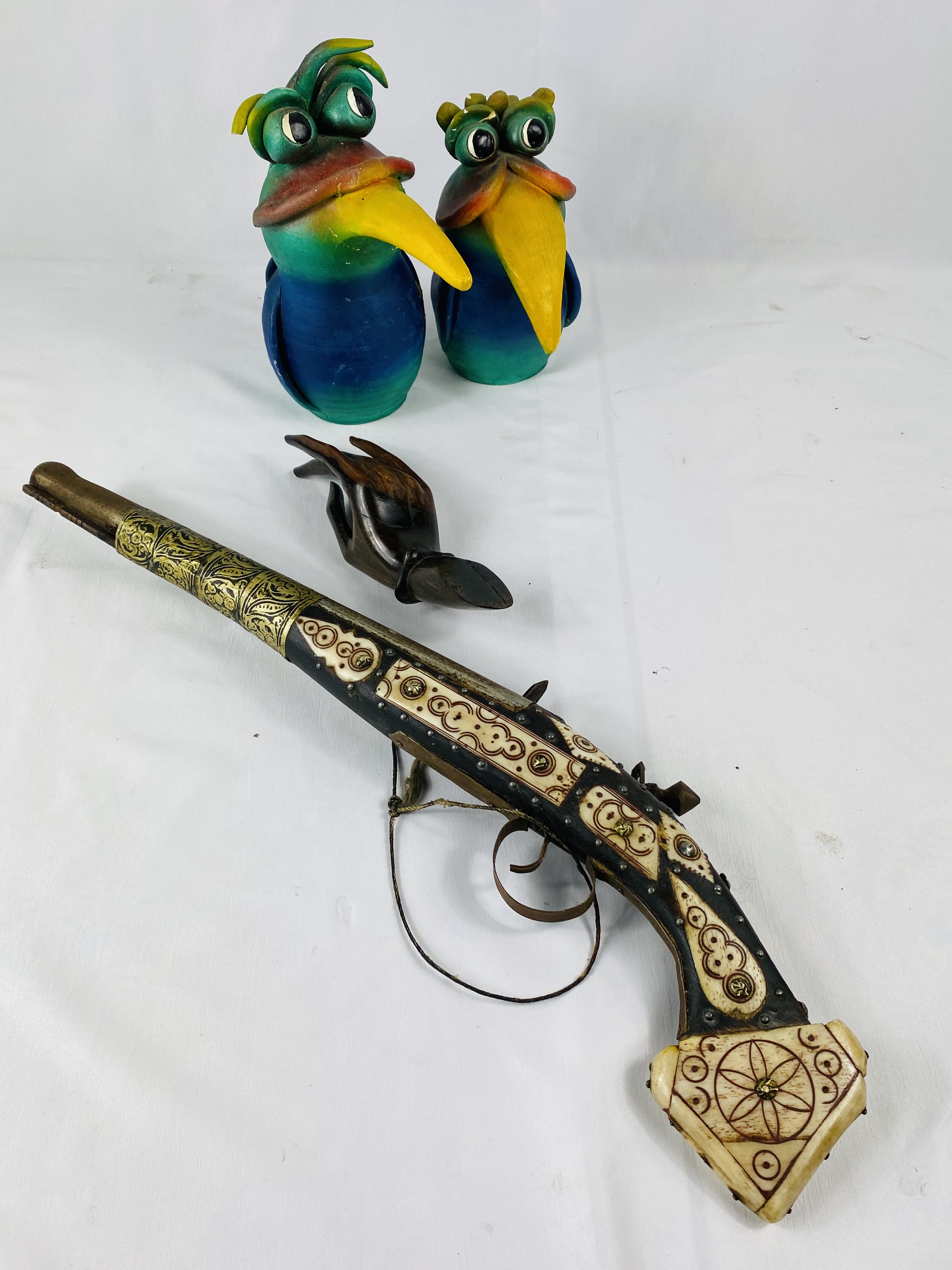 Middle Eastern decorative wood pistol and other items - Image 3 of 3