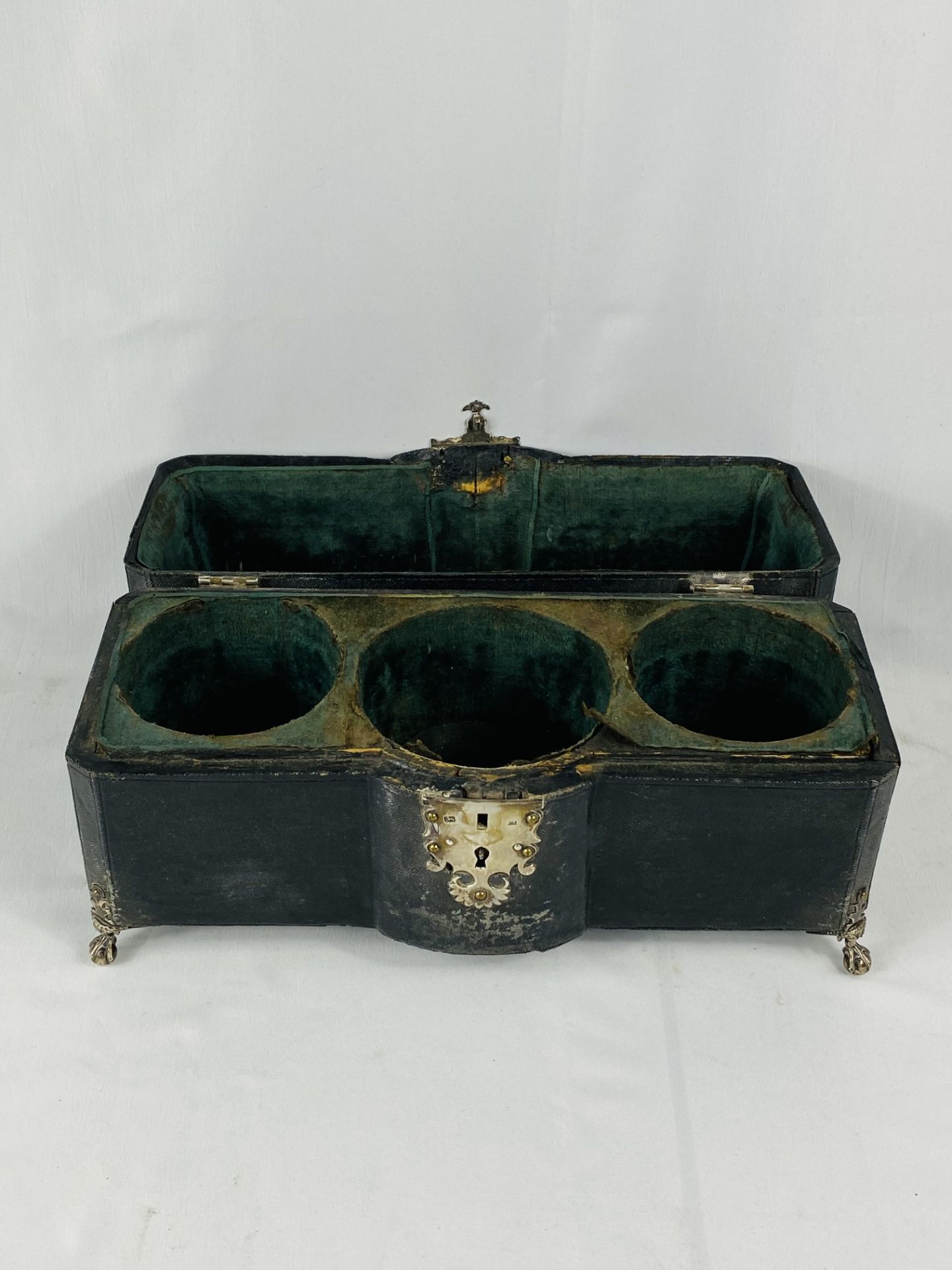 19th century bottle case with silver escutcheon and handle, - Image 3 of 3