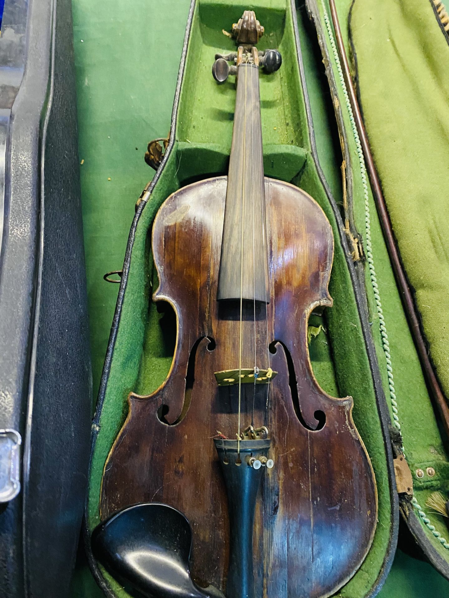 Three boxed violins with bows. - Image 3 of 4
