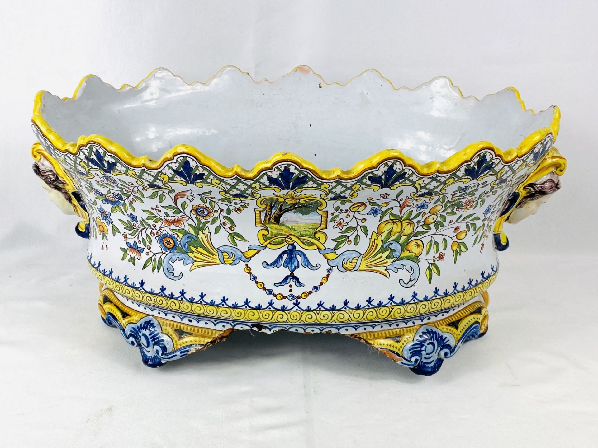 Majolica jardiniere, together with two jardinieres