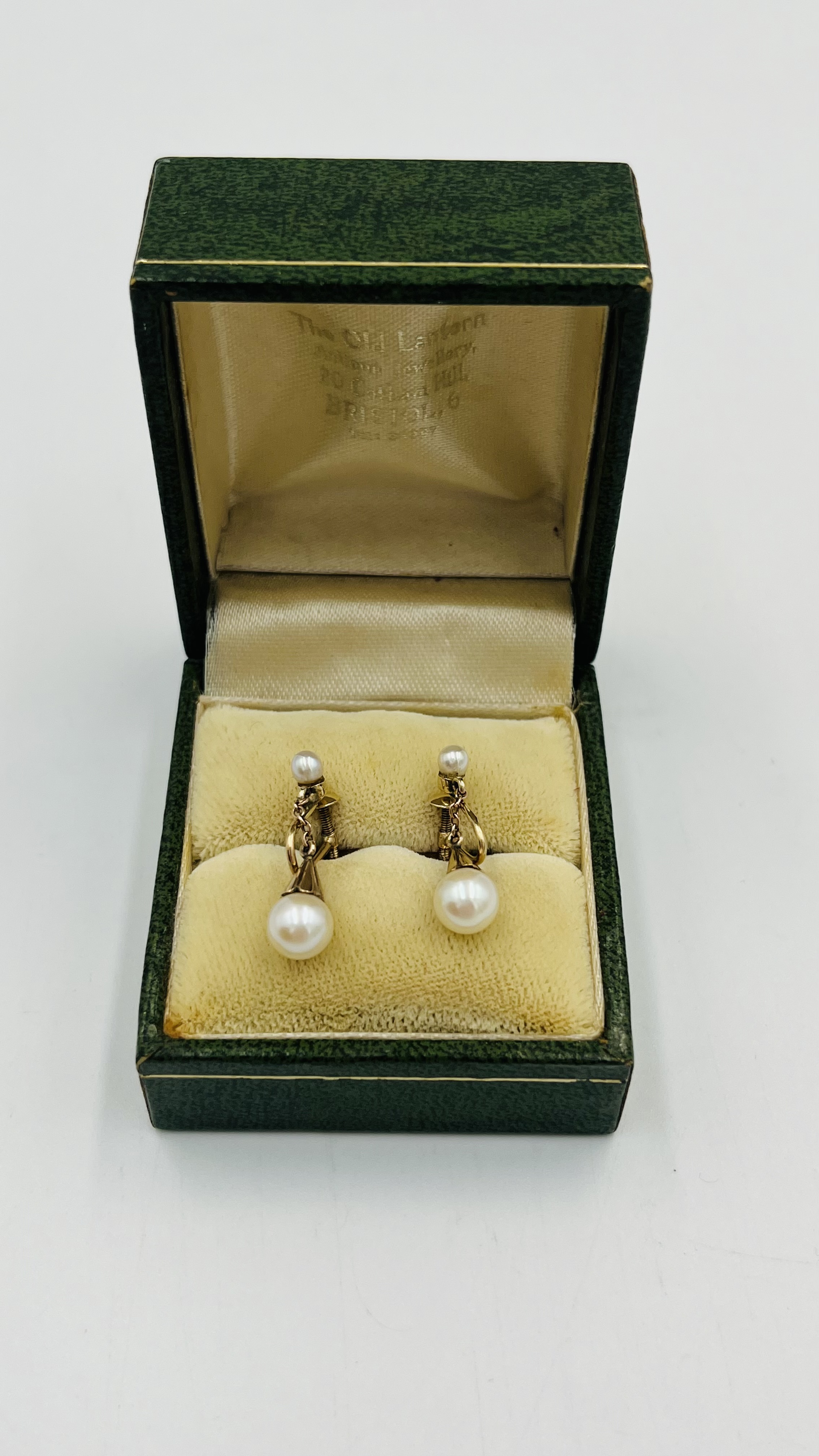 Pair of 9ct gold earrings with pearl drops