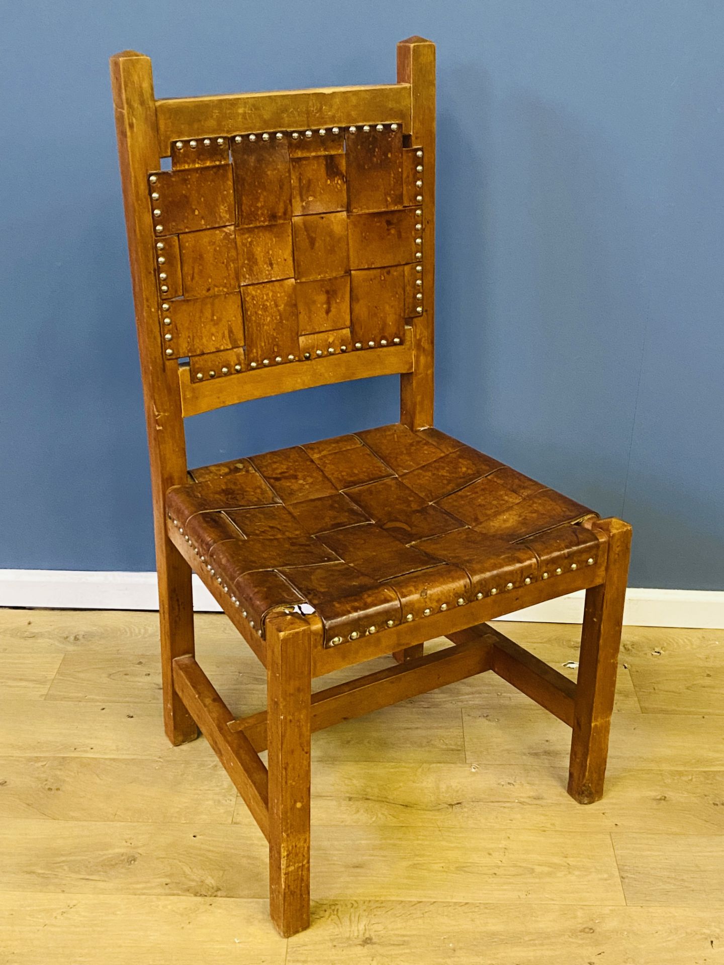 Leather strapwork side chair - Image 3 of 6