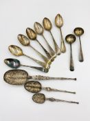 Six silver spoons, together with a quantity of silver spoons