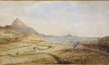 Framed and glazed watercolour of a landscape written to border, J W Doyle 1822 - 1892