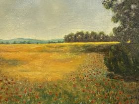 Framed oil on canvas of a cornfield, signed G. Fay '61