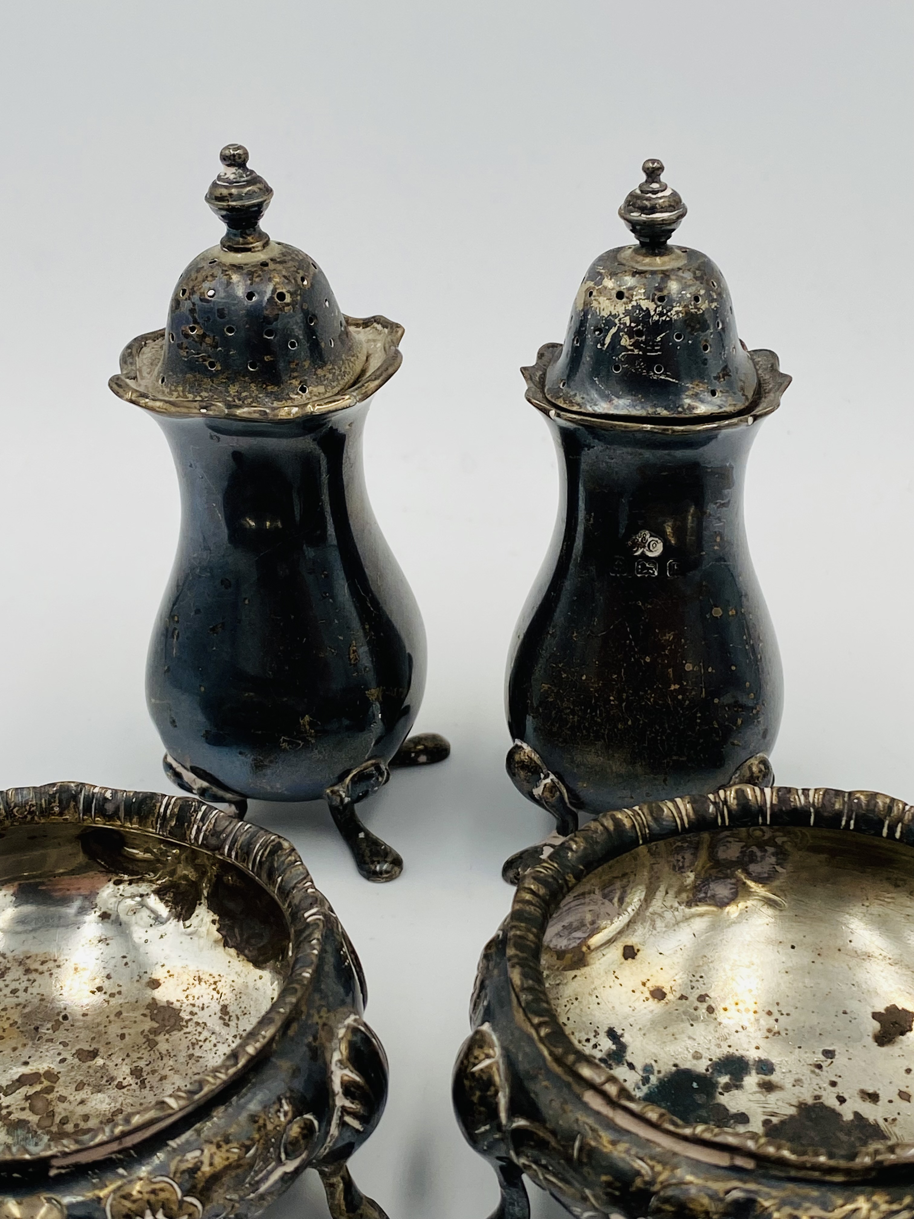 Pair of silver salts, two silver pepper pots and two silver mustard pots - Image 5 of 5