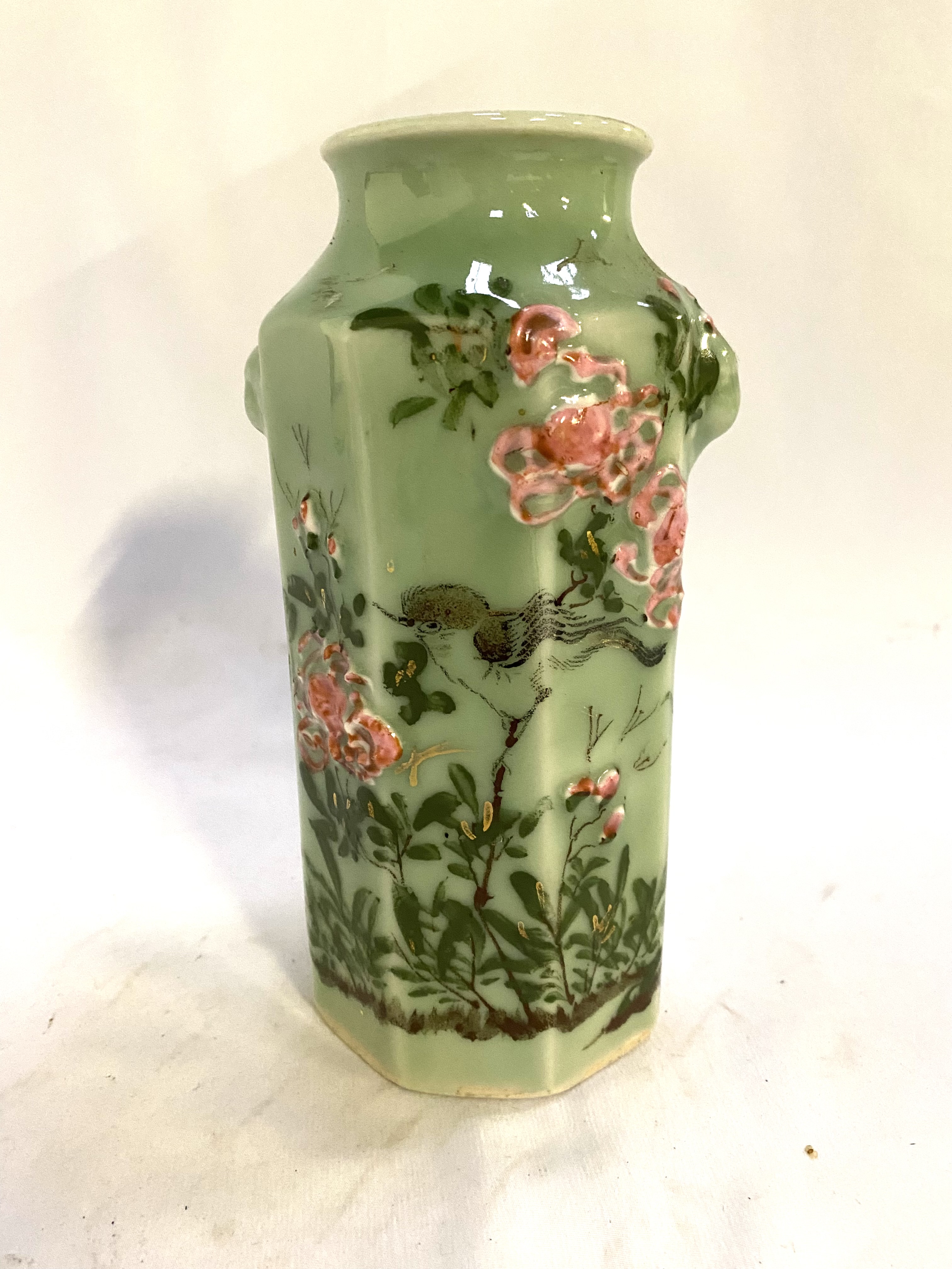 Chinese octagonal celadon vase