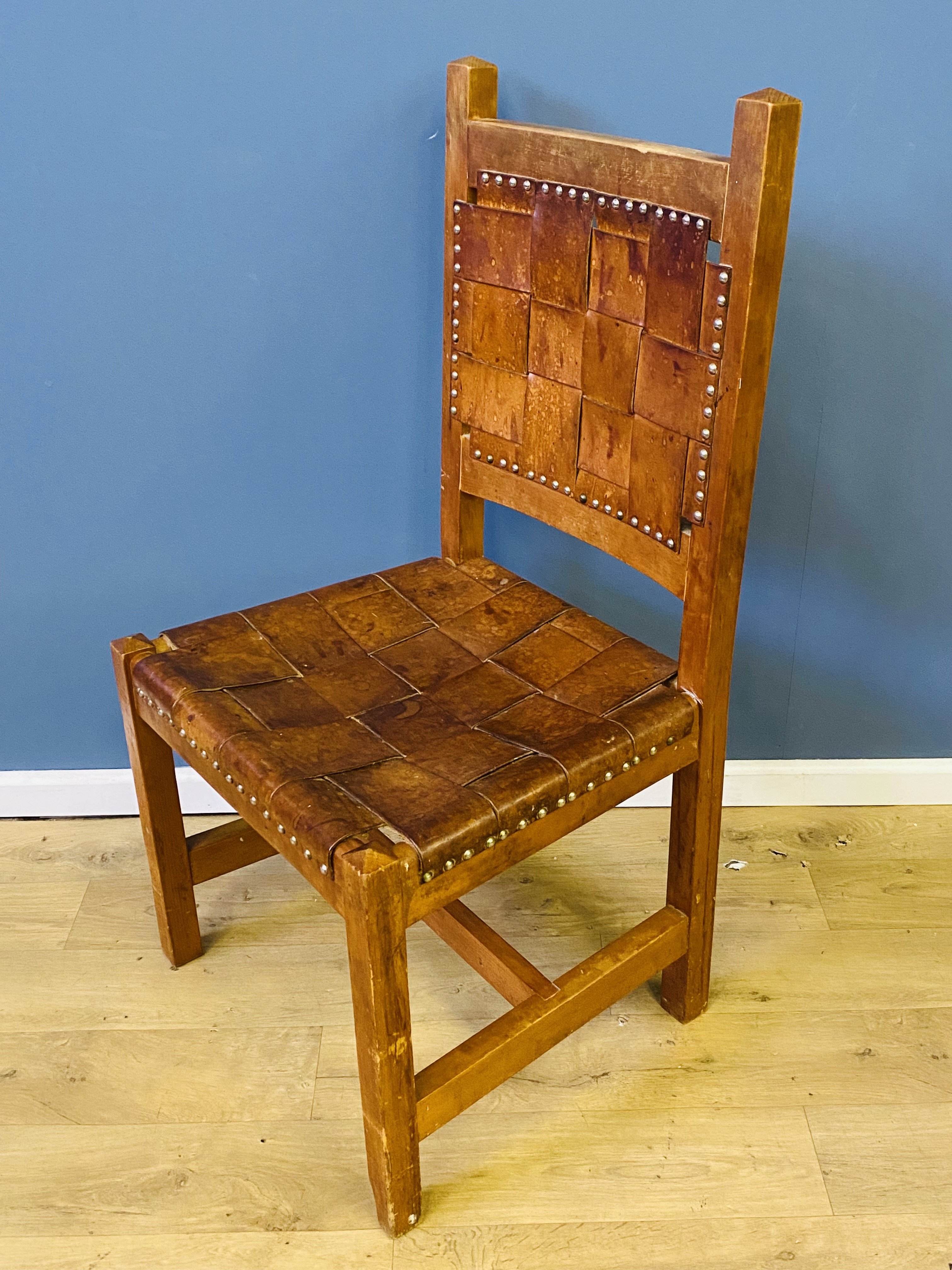 Leather strapwork side chair - Image 2 of 6