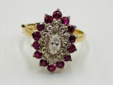 9ct gold ring set with diamonds and pink sapphires