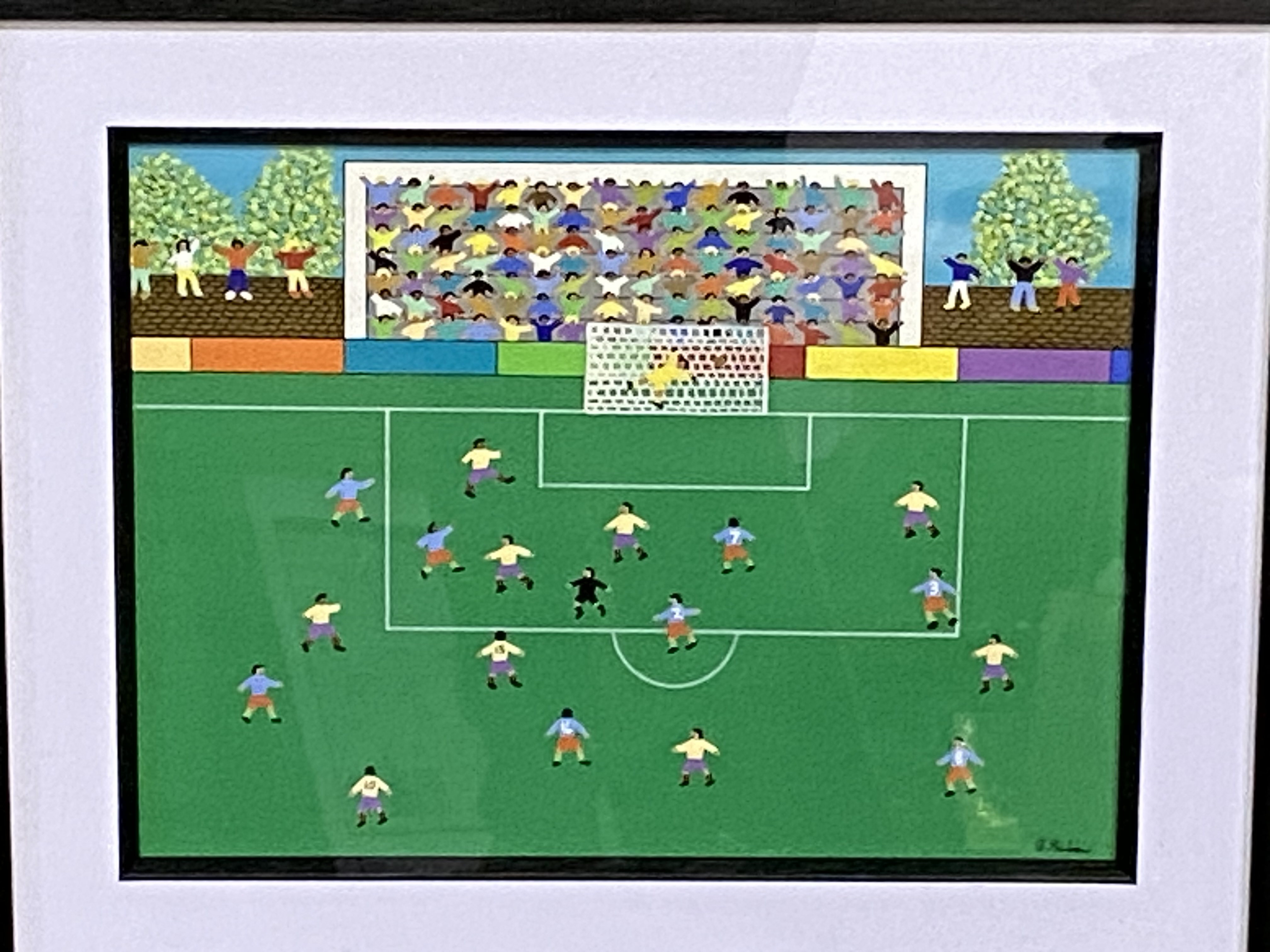 Framed and glazed acrylic of a football scene - Image 2 of 4