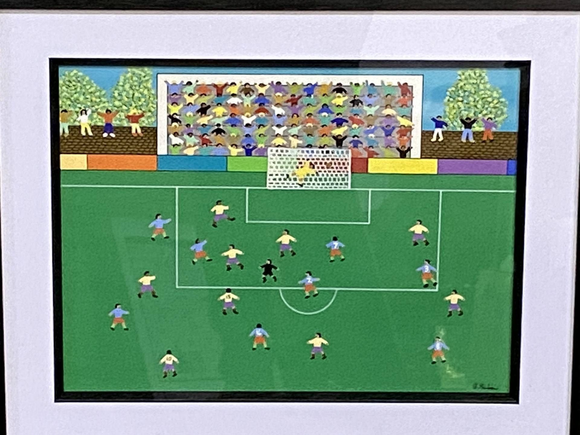 Framed and glazed acrylic of a football scene - Image 2 of 4