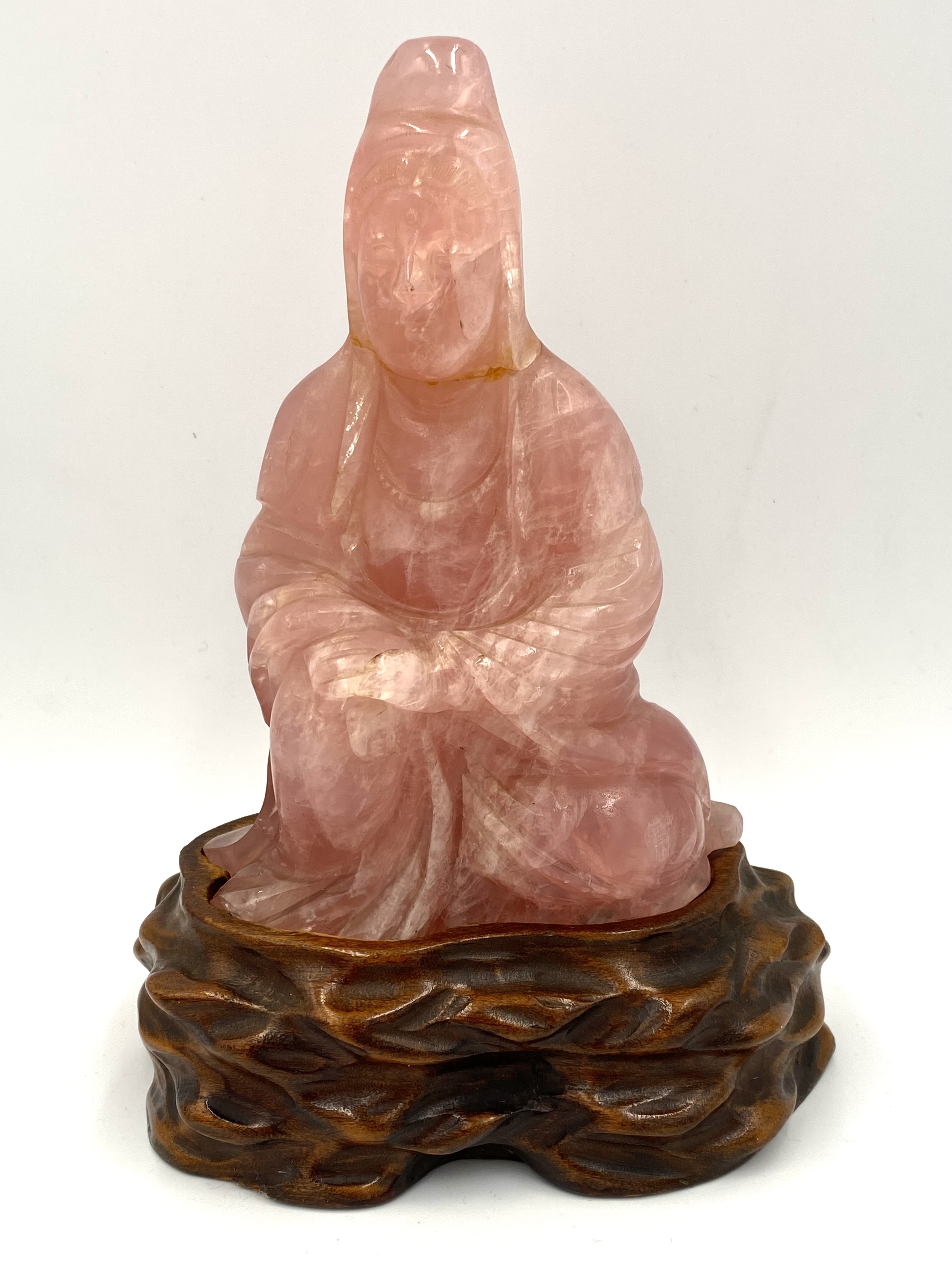 Early 20th century Chinese rose quartz figure of Guanyin