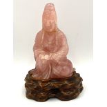 Early 20th century Chinese rose quartz figure of Guanyin