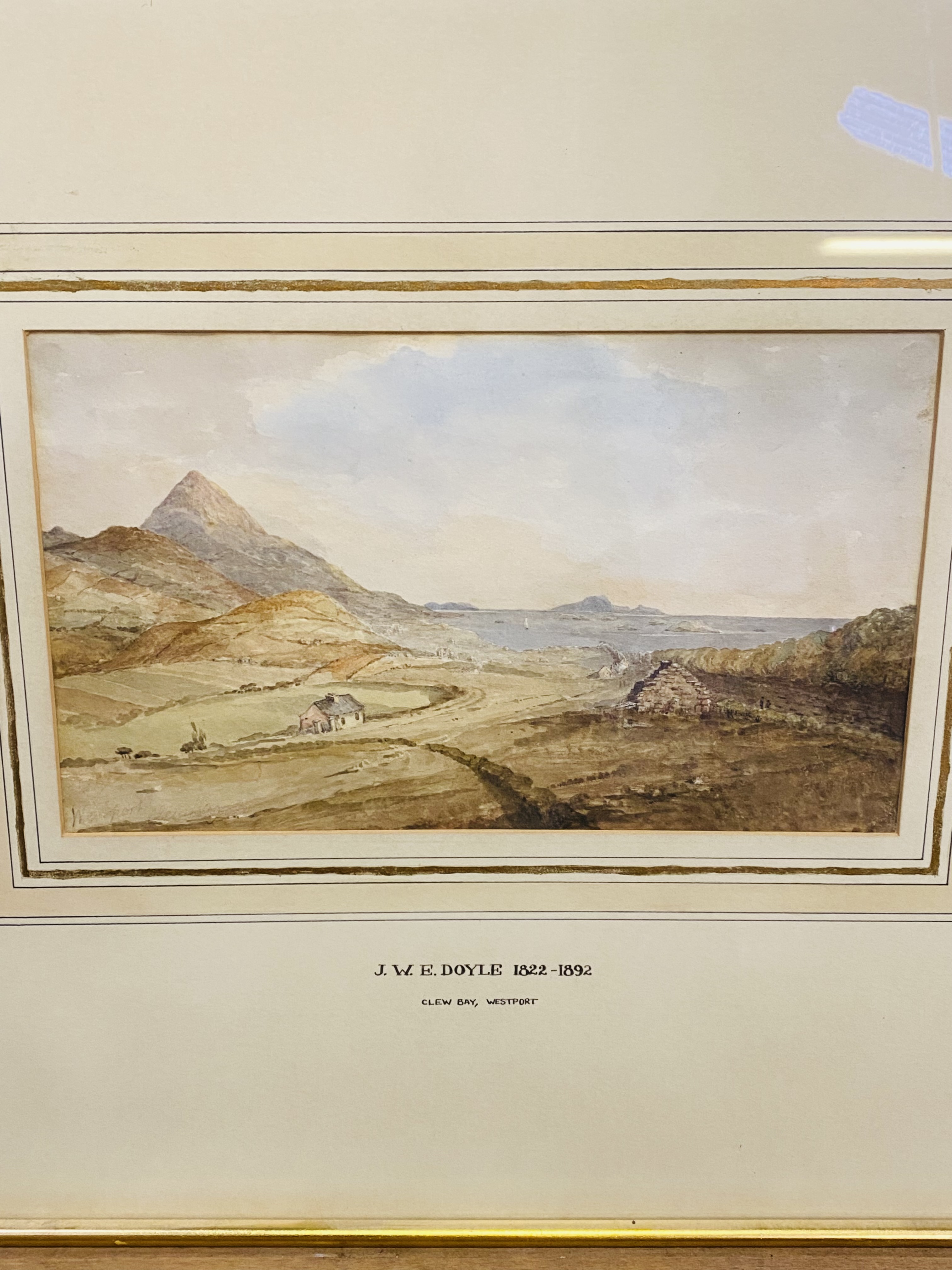 Framed and glazed watercolour of a landscape written to border, J W Doyle 1822 - 1892 - Image 3 of 4
