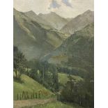 Framed oil on canvas of an Alpine landscape, signed Beaufile