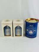 Three unopened Bells whisky ceramic decanters in boxes