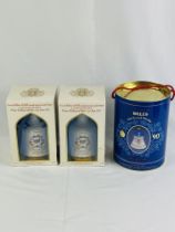Three unopened Bells whisky ceramic decanters in boxes
