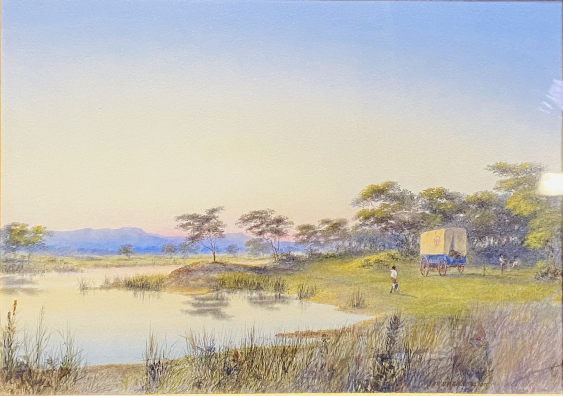 Framed and glazed watercolour witten to mount 'South Africa John Lamb'