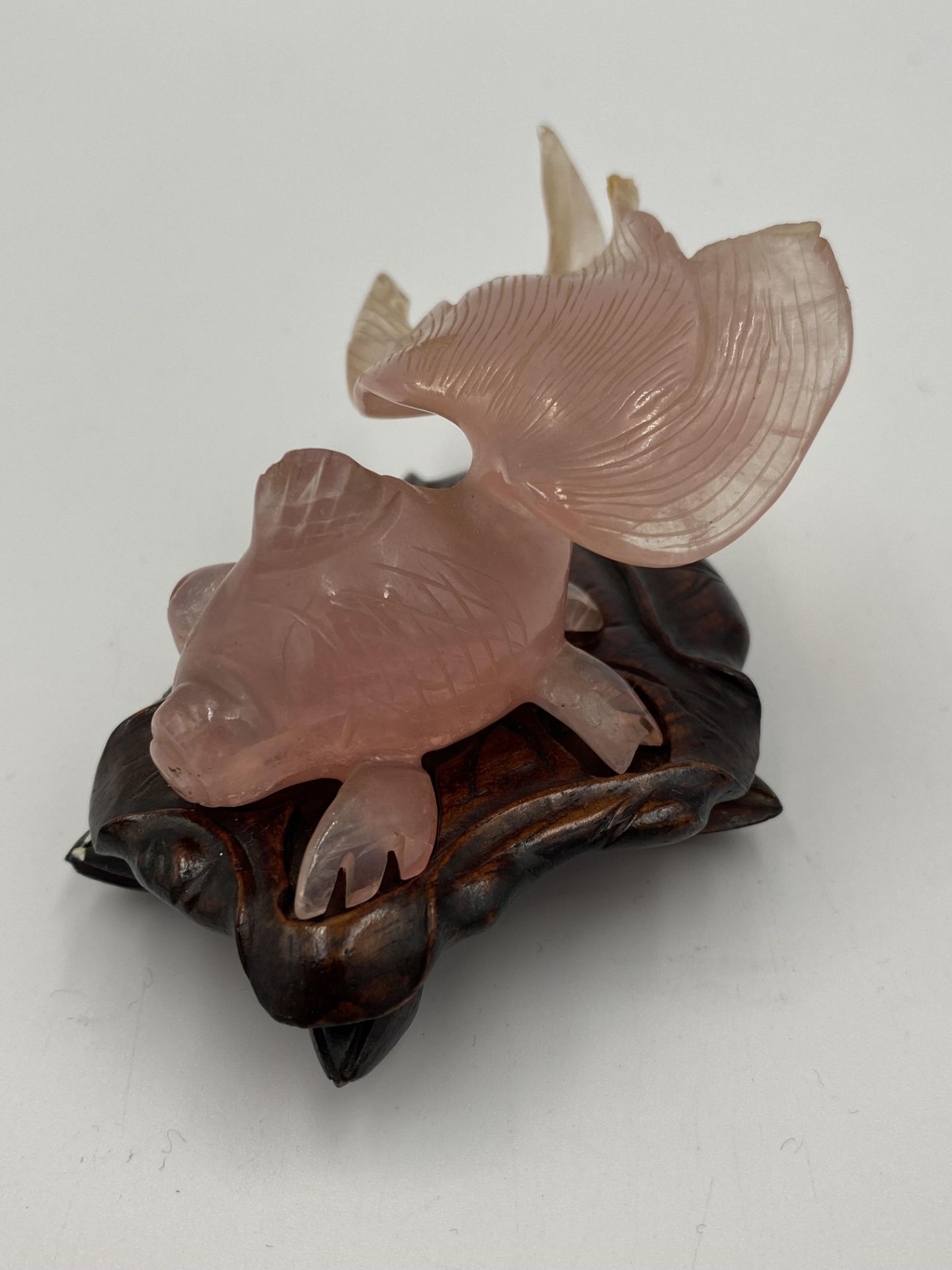 Early 20th century chinese carved rose quartz figure of a mythical fish