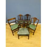 Five chairs, to include three elbow chairs